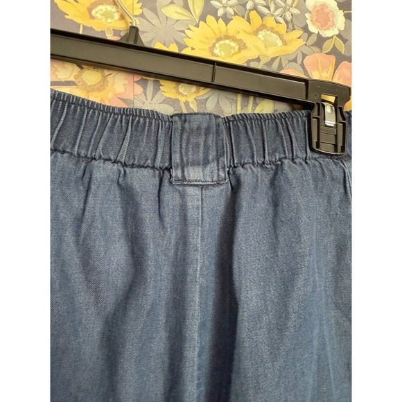 ORVIS Women Navy Blue Denim Tencel Cotton Midi Skirt Size 12 Elastic Waist - Picture 5 of 8
